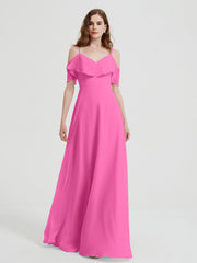 Spaghetti Bretelles Col En V Mousseline Robes Longues Azalée Grande Taille