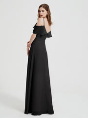 Spaghetti Bretelles Col En V Mousseline Robes Longues Noir Grande Taille