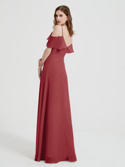 Spaghetti Bretelles Col En V Mousseline Robes Longues Bordeaux