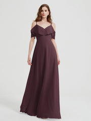 Spaghetti Bretelles Col En V Mousseline Robes Longues Cabernet Grande Taille