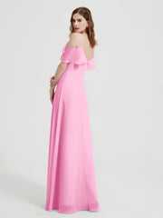 Spaghetti Bretelles Col En V Mousseline Robes Longues Rose Bonbon