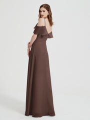 Spaghetti Bretelles Col En V Mousseline Robes Longues Chocolat