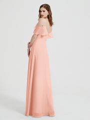 Spaghetti Bretelles Col En V Mousseline Robes Longues Corail Grande Taille
