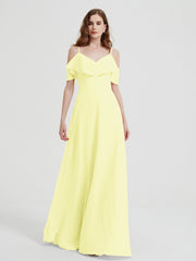 Spaghetti Bretelles Col En V Mousseline Robes Longues Jonquille Grande Taille