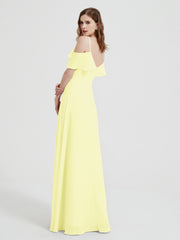 Spaghetti Bretelles Col En V Mousseline Robes Longues Jonquille
