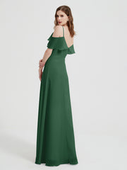 Spaghetti Bretelles Col En V Mousseline Robes Longues Vert Foncé