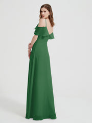 Spaghetti Bretelles Col En V Mousseline Robes Longues Emeraude