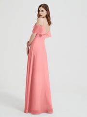 Spaghetti Bretelles Col En V Mousseline Robes Longues Flamant