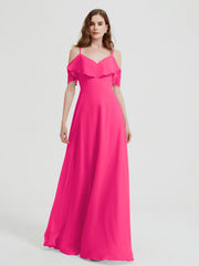 Spaghetti Bretelles Col En V Mousseline Robes Longues Fuchsia Grande Taille