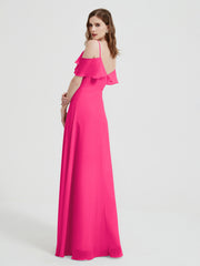 Spaghetti Bretelles Col En V Mousseline Robes Longues Fuchsia Grande Taille