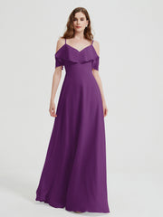 Spaghetti Bretelles Col En V Mousseline Robes Longues Raisin Grande Taille