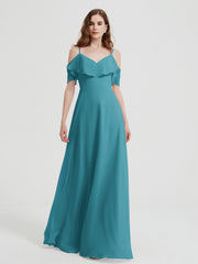 Spaghetti Bretelles Col En V Mousseline Robes Longues Jade Grande Taille