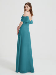 Spaghetti Bretelles Col En V Mousseline Robes Longues Jade