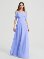 Spaghetti Bretelles Col En V Mousseline Robes Longues Lavande Grande Taille