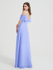 Spaghetti Bretelles Col En V Mousseline Robes Longues Lavande