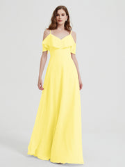 Spaghetti Bretelles Col En V Mousseline Robes Longues Citron Grande Taille