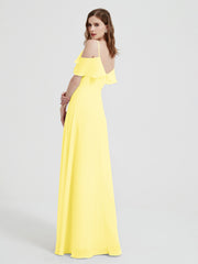 Spaghetti Bretelles Col En V Mousseline Robes Longues Citron Grande Taille