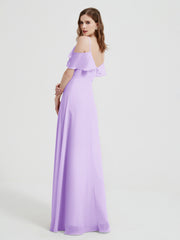 Spaghetti Bretelles Col En V Mousseline Robes Longues Lilas Grande Taille