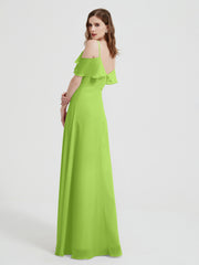 Spaghetti Bretelles Col En V Mousseline Robes Longues Vert Citron Grande Taille