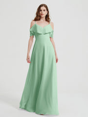 Spaghetti Bretelles Col En V Mousseline Robes Longues Vert Menthe Grande Taille