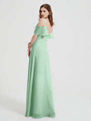 Spaghetti Bretelles Col En V Mousseline Robes Longues Vert Menthe Grande Taille