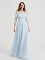 Spaghetti Bretelles Col En V Mousseline Robes Longues Brume