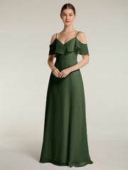 Spaghetti Bretelles Col En V Mousseline Robes Longues Olive Verte Grande Taille