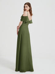 Spaghetti Bretelles Col En V Mousseline Robes Longues Olive Verte Grande Taille