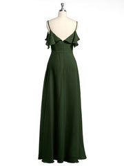 Spaghetti Bretelles Col En V Mousseline Robes Longues Olive Verte