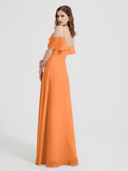 Spaghetti Bretelles Col En V Mousseline Robes Longues Orange Grande Taille