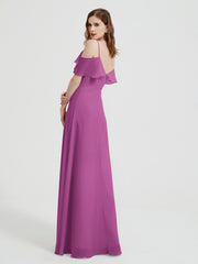 Spaghetti Bretelles Col En V Mousseline Robes Longues Orchidee