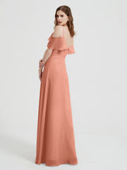 Spaghetti Bretelles Col En V Mousseline Robes Longues Papaye