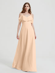 Spaghetti Bretelles Col En V Mousseline Robes Longues Pêche Grande Taille