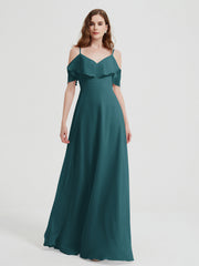 Spaghetti Bretelles Col En V Mousseline Robes Longues Paon Grande Taille