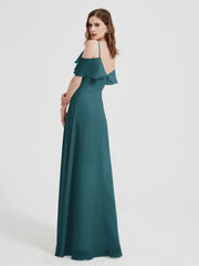 Spaghetti Bretelles Col En V Mousseline Robes Longues Paon Grande Taille