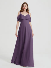 Spaghetti Bretelles Col En V Mousseline Robes Longues Plum Grande Taille