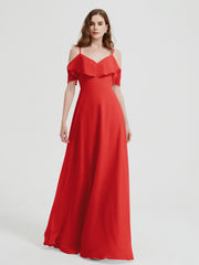 Spaghetti Bretelles Col En V Mousseline Robes Longues Rouge Grande Taille