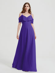 Spaghetti Bretelles Col En V Mousseline Robes Longues Régence Grande Taille