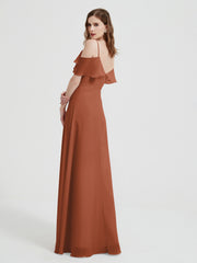 Spaghetti Bretelles Col En V Mousseline Robes Longues Rouille Grande Taille