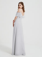 Spaghetti Bretelles Col En V Mousseline Robes Longues Argent Grande Taille