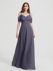 Spaghetti Bretelles Col En V Mousseline Robes Longues Orageux Grande Taille