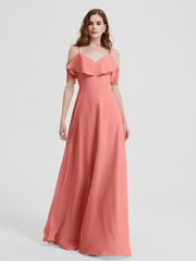 Spaghetti Bretelles Col En V Mousseline Robes Longues Sunset Grande Taille