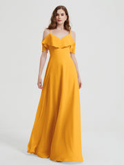 Spaghetti Bretelles Col En V Mousseline Robes Longues Mandarine Grande Taille
