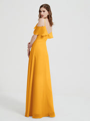 Spaghetti Bretelles Col En V Mousseline Robes Longues Mandarine Grande Taille