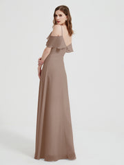 Spaghetti Bretelles Col En V Mousseline Robes Longues Taupe