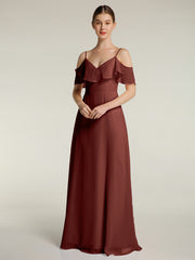 Spaghetti Bretelles Col En V Mousseline Robes Longues terracotta Grande Taille