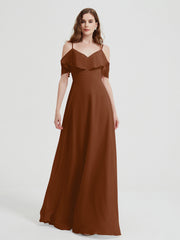Spaghetti Bretelles Col En V Mousseline Robes Longues terracotta Grande Taille