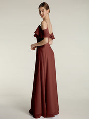 Spaghetti Bretelles Col En V Mousseline Robes Longues terracotta