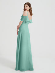 Spaghetti Bretelles Col En V Mousseline Robes Longues Turquoise Grande Taille