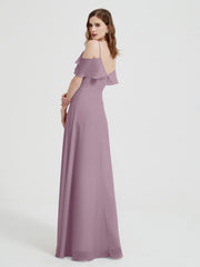 Spaghetti Bretelles Col En V Mousseline Robes Longues Vintage Mauve Grande Taille